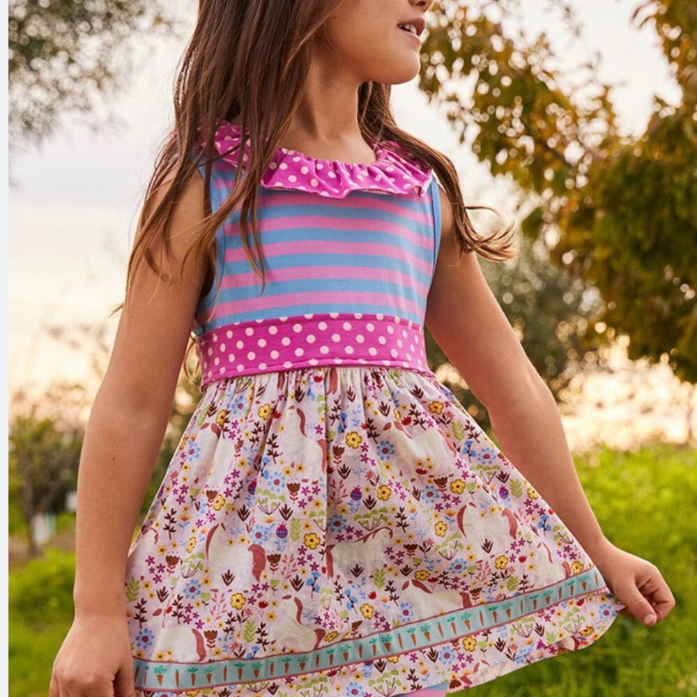 Matilda Jane “Lovely Unicorn” Girls Ruffle Tunic Dress | Pink Blue Stripe 12